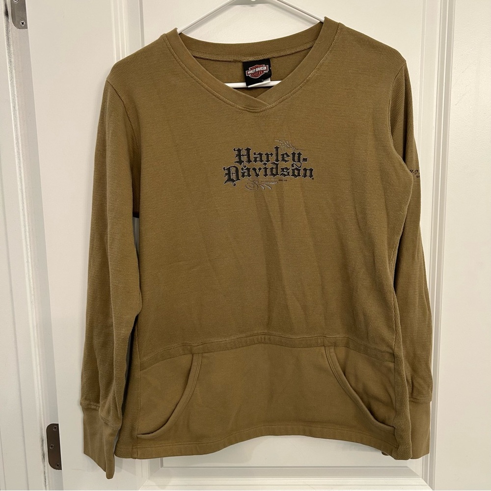 Harley-Davidson Olive Green Waffle Knit Women’s Long Sleeve Shirt